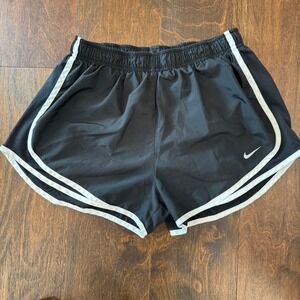 Nike Dri Fit Womens Running Shorts‎ Black White Athletic Gym Workout